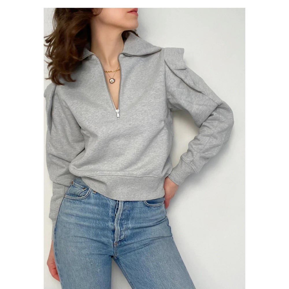 Frame quarter zip updated puff sleeve sweatshirt